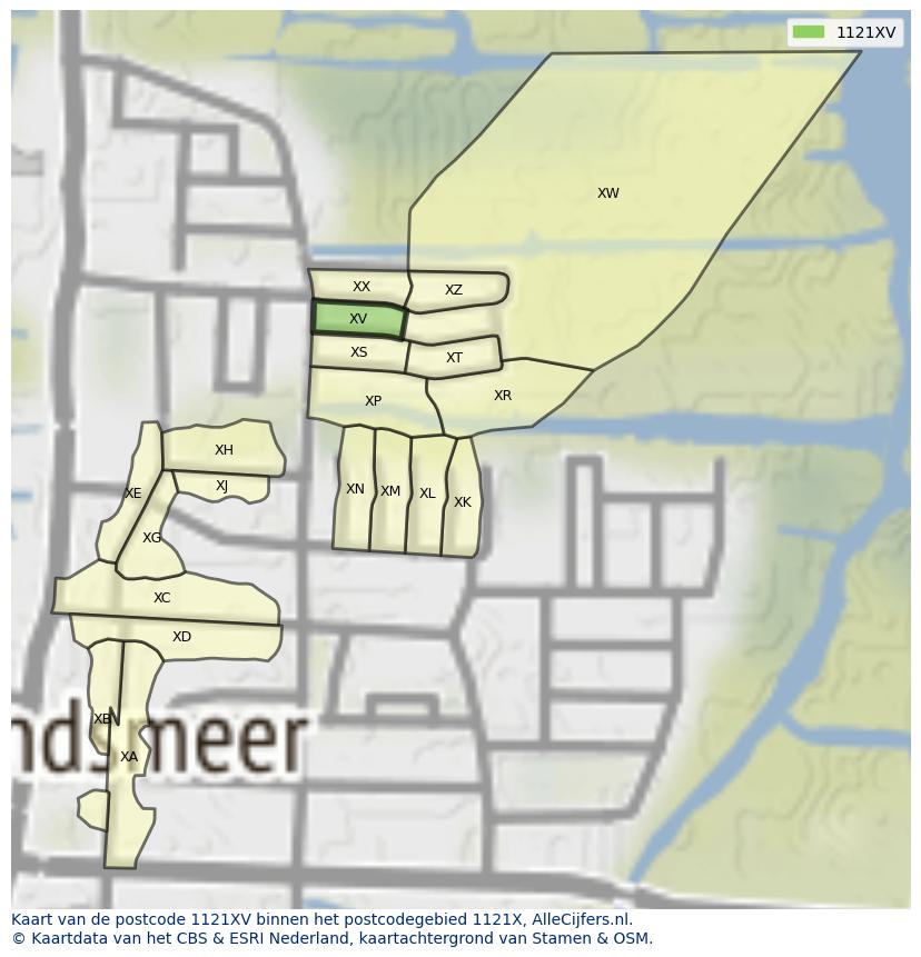 Afbeelding van het postcodegebied 1121 XV op de kaart.