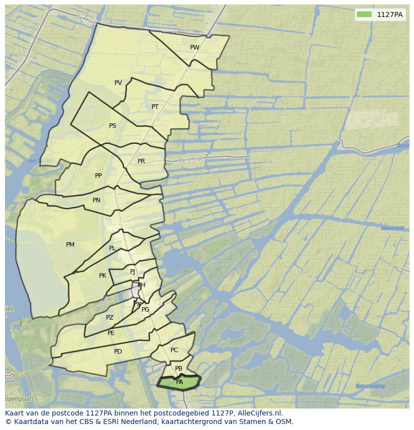 Afbeelding van het postcodegebied 1127 PA op de kaart.