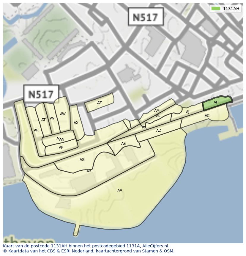 Afbeelding van het postcodegebied 1131 AH op de kaart.