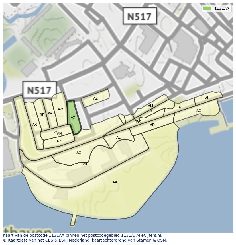 Afbeelding van het postcodegebied 1131 AX op de kaart.