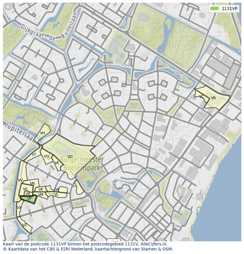 Afbeelding van het postcodegebied 1131 VP op de kaart.