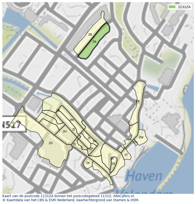 Afbeelding van het postcodegebied 1131 ZA op de kaart.