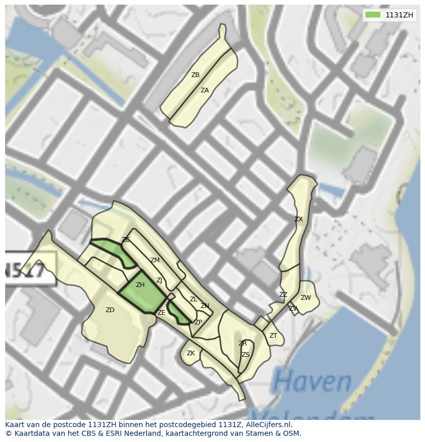 Afbeelding van het postcodegebied 1131 ZH op de kaart.