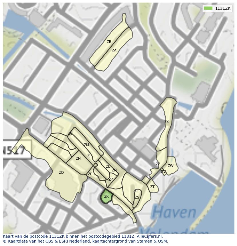 Afbeelding van het postcodegebied 1131 ZK op de kaart.