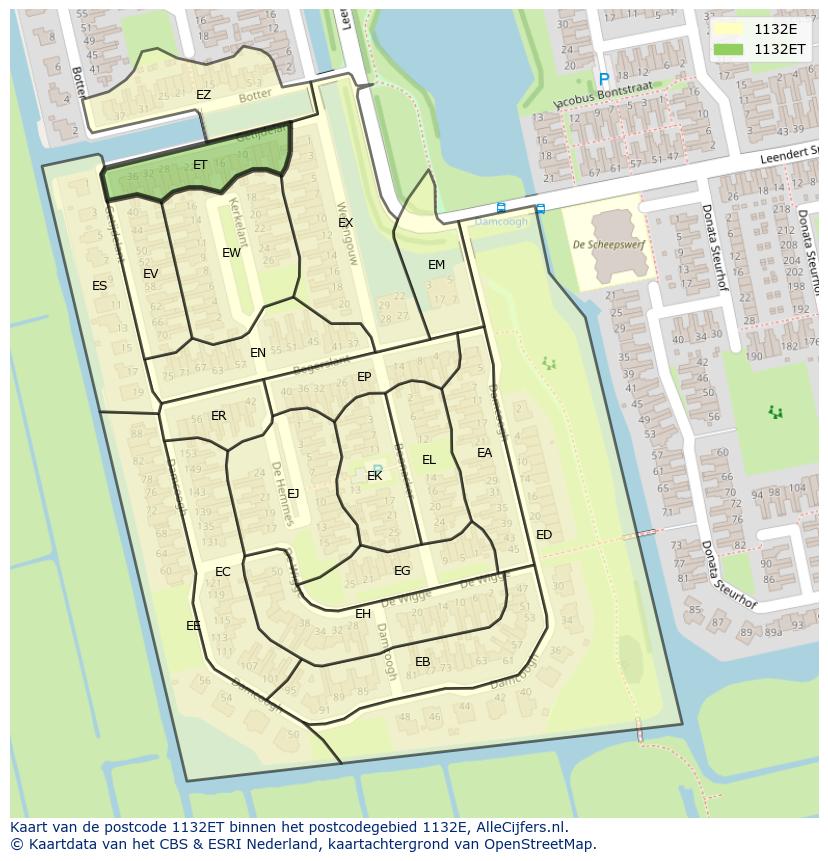 Afbeelding van het postcodegebied 1132 ET op de kaart.