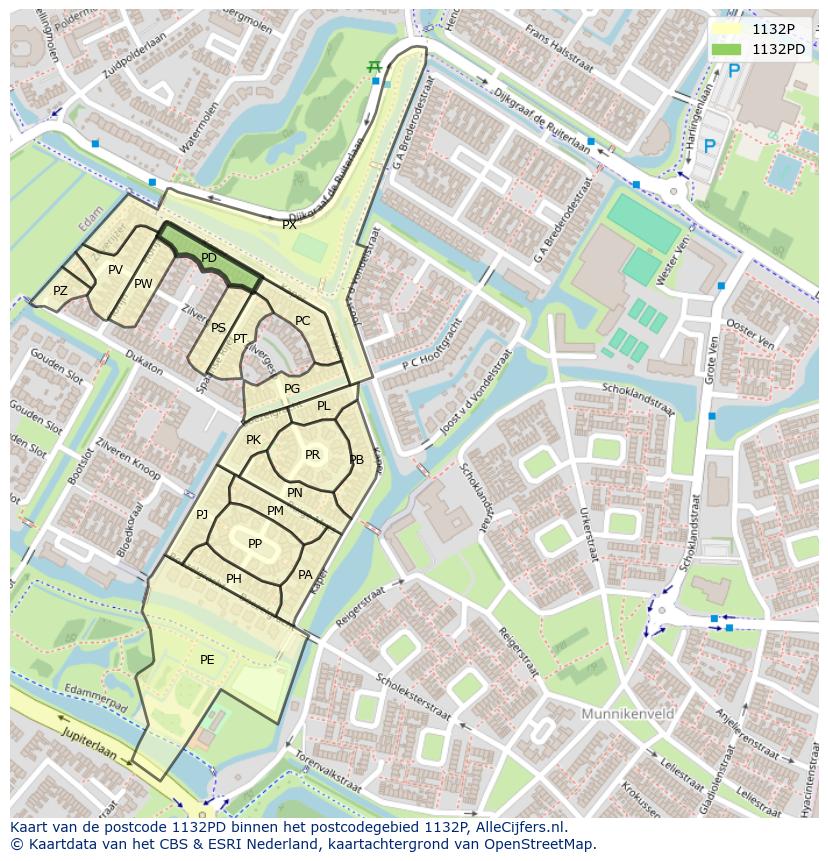 Afbeelding van het postcodegebied 1132 PD op de kaart.