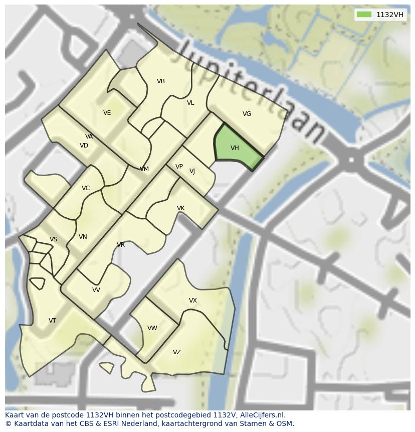 Afbeelding van het postcodegebied 1132 VH op de kaart.