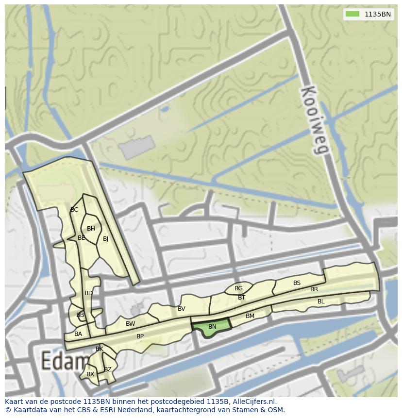Afbeelding van het postcodegebied 1135 BN op de kaart.