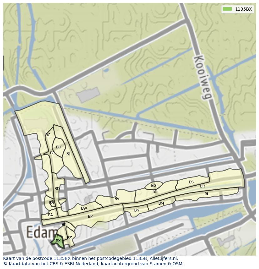 Afbeelding van het postcodegebied 1135 BX op de kaart.