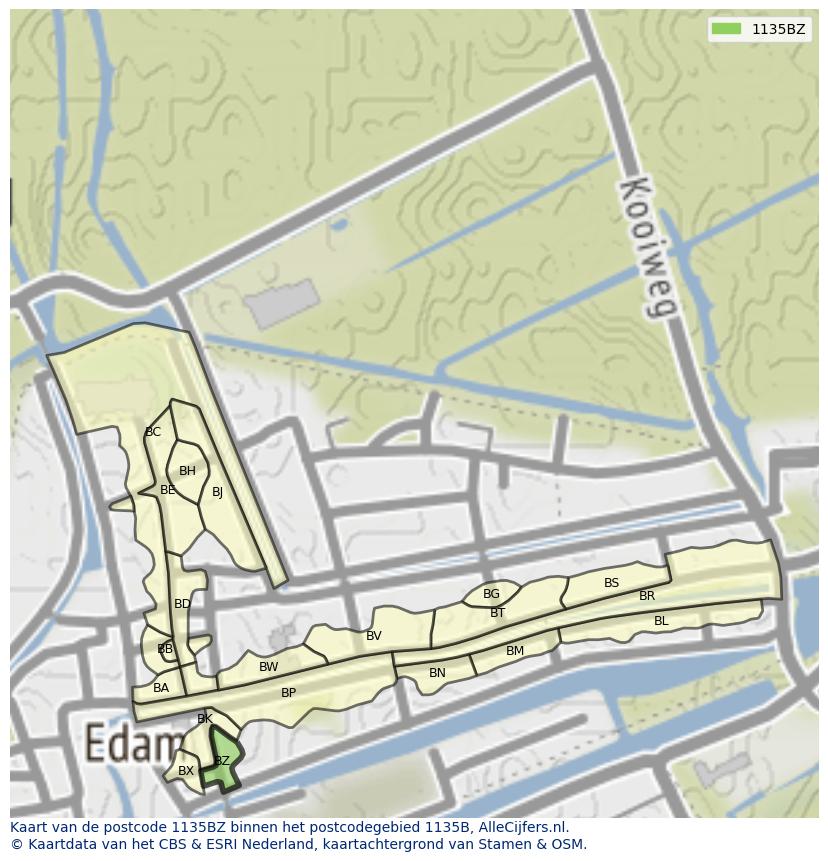 Afbeelding van het postcodegebied 1135 BZ op de kaart.