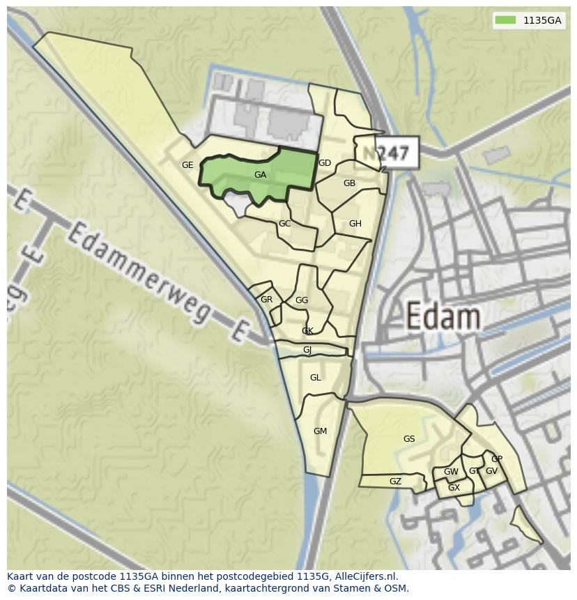 Afbeelding van het postcodegebied 1135 GA op de kaart.