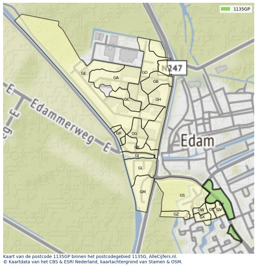 Afbeelding van het postcodegebied 1135 GP op de kaart.