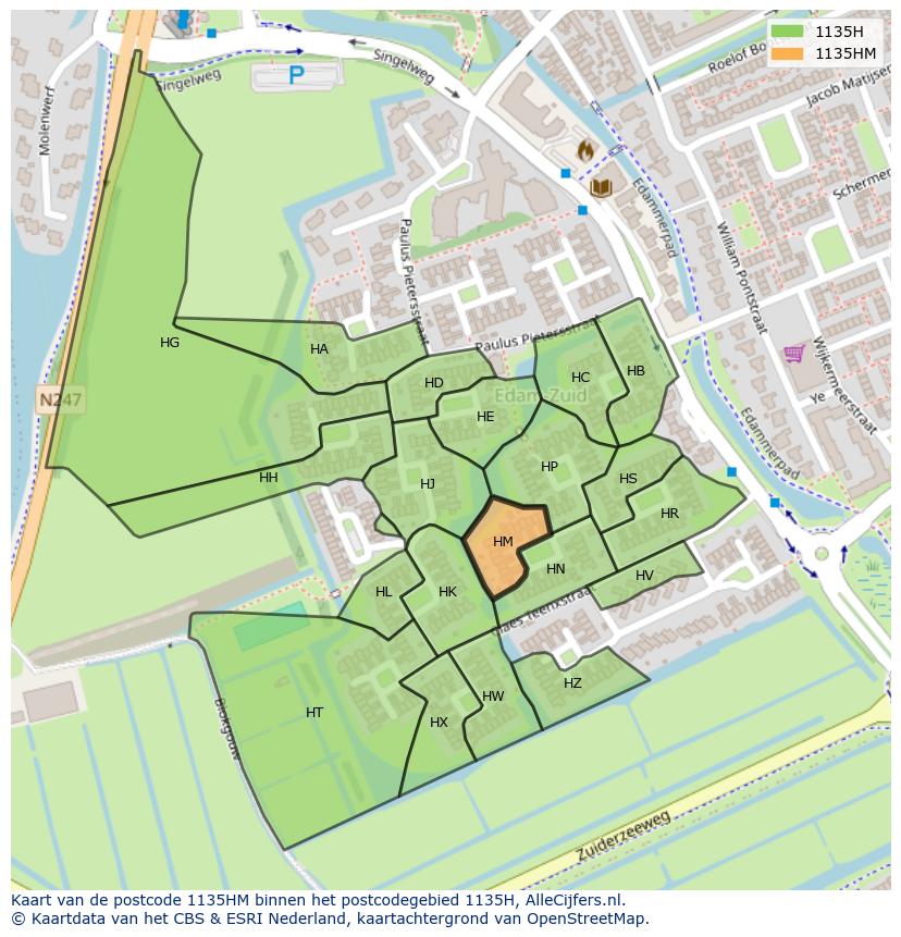 Afbeelding van het postcodegebied 1135 HM op de kaart.