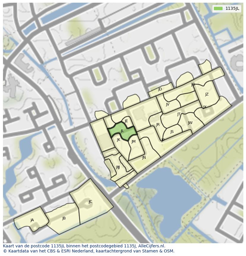 Afbeelding van het postcodegebied 1135 JL op de kaart.