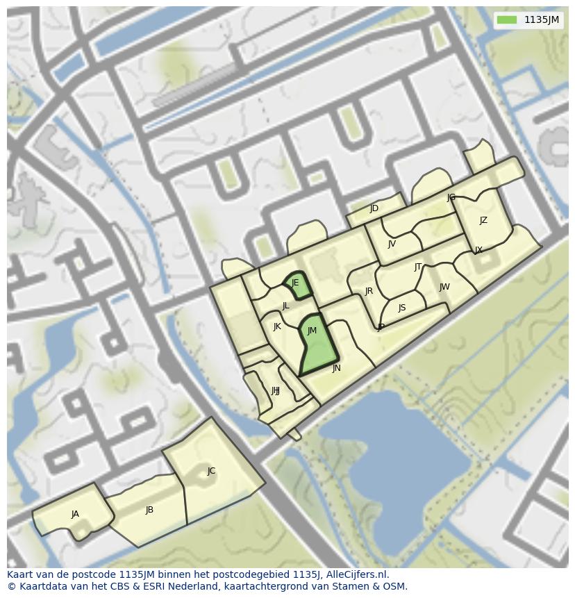 Afbeelding van het postcodegebied 1135 JM op de kaart.