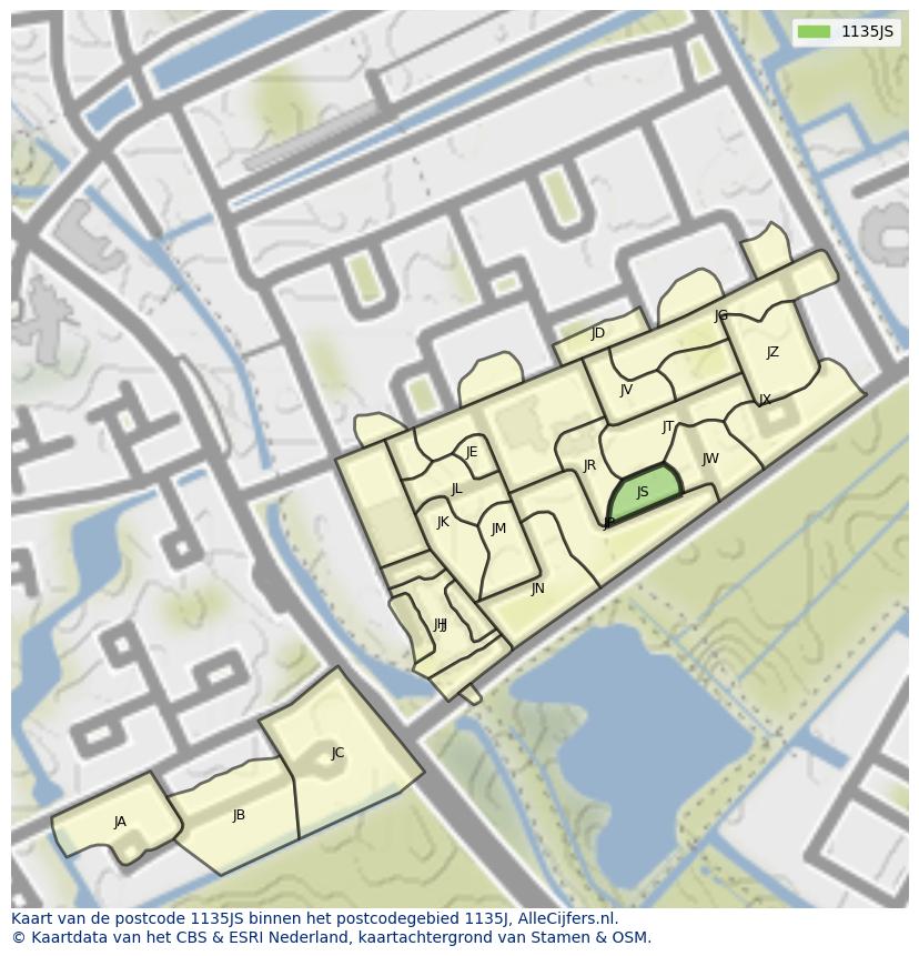 Afbeelding van het postcodegebied 1135 JS op de kaart.