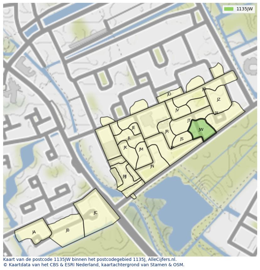 Afbeelding van het postcodegebied 1135 JW op de kaart.