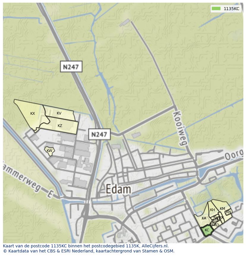 Afbeelding van het postcodegebied 1135 KC op de kaart.