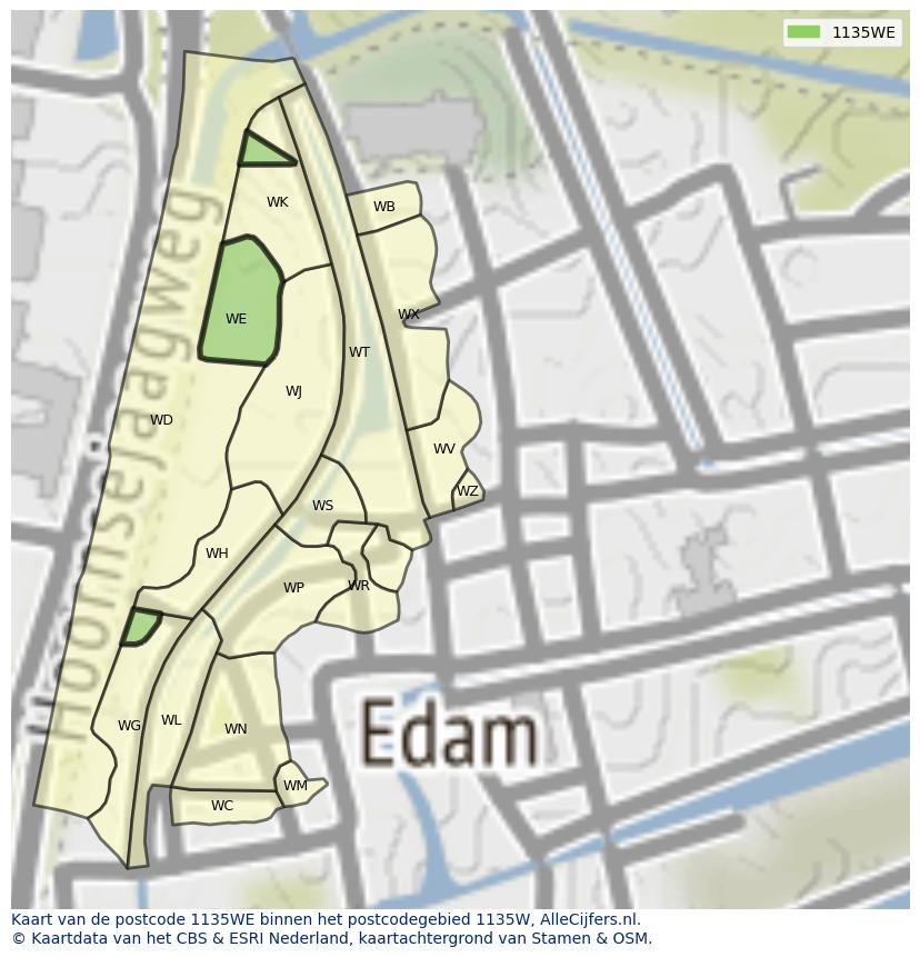 Afbeelding van het postcodegebied 1135 WE op de kaart.