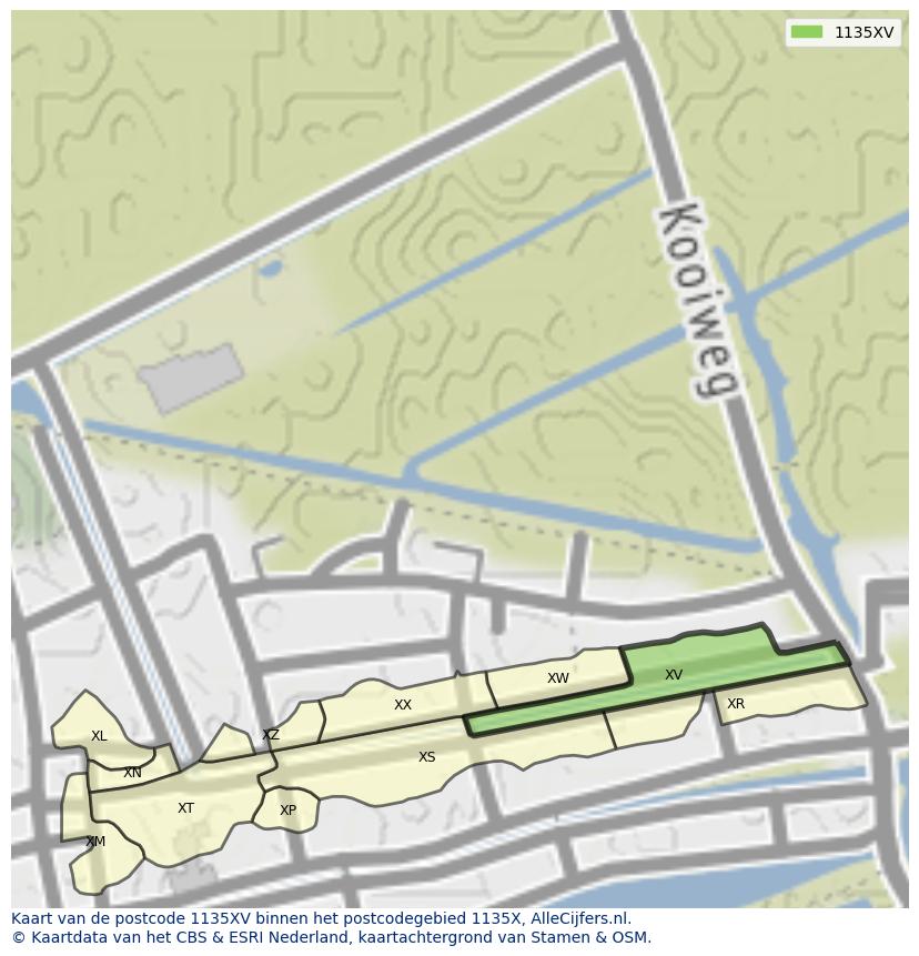 Afbeelding van het postcodegebied 1135 XV op de kaart.