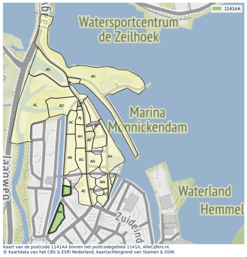 Afbeelding van het postcodegebied 1141 AA op de kaart.
