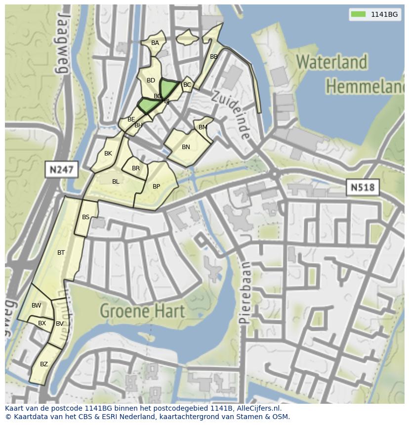 Afbeelding van het postcodegebied 1141 BG op de kaart.