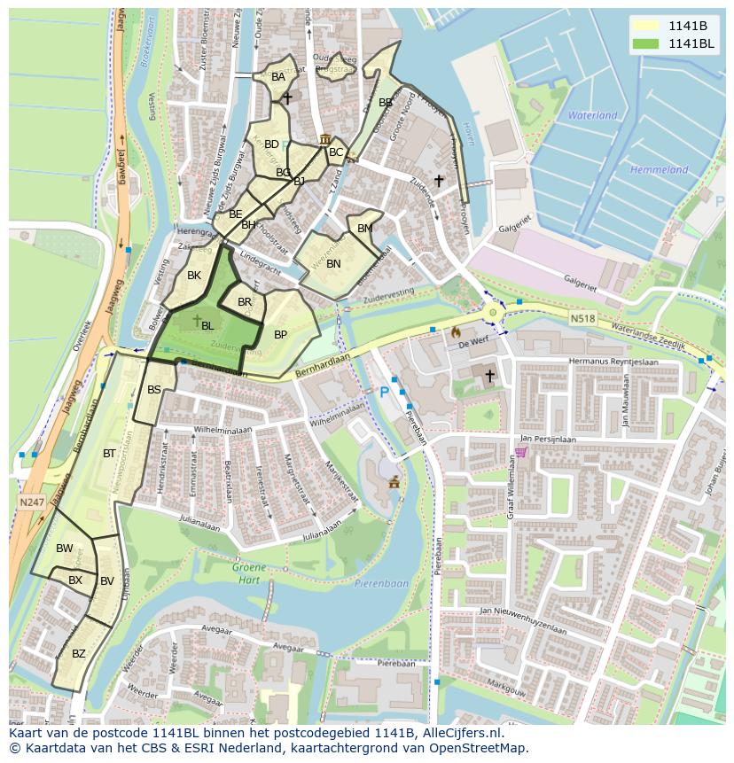 Afbeelding van het postcodegebied 1141 BL op de kaart.