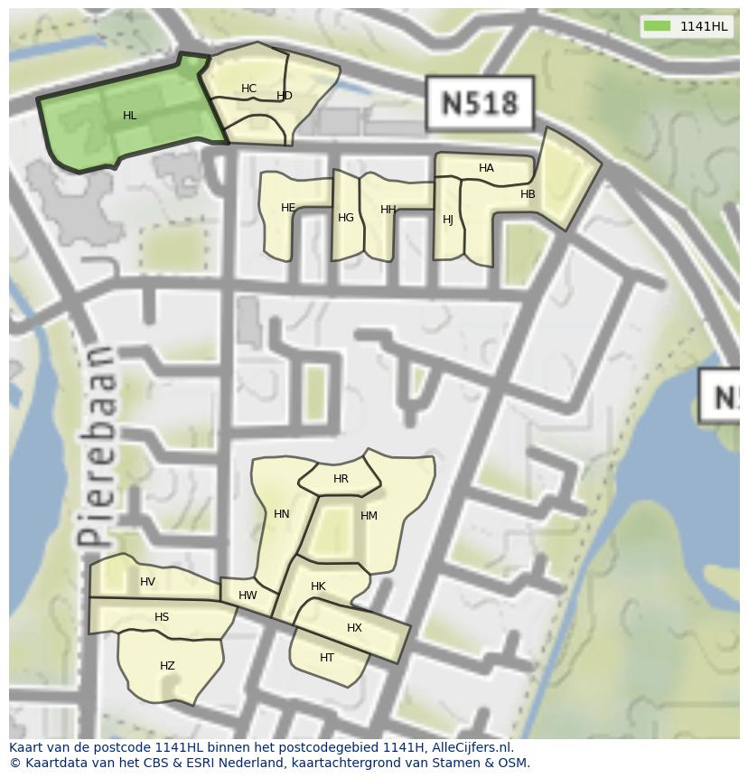 Afbeelding van het postcodegebied 1141 HL op de kaart.