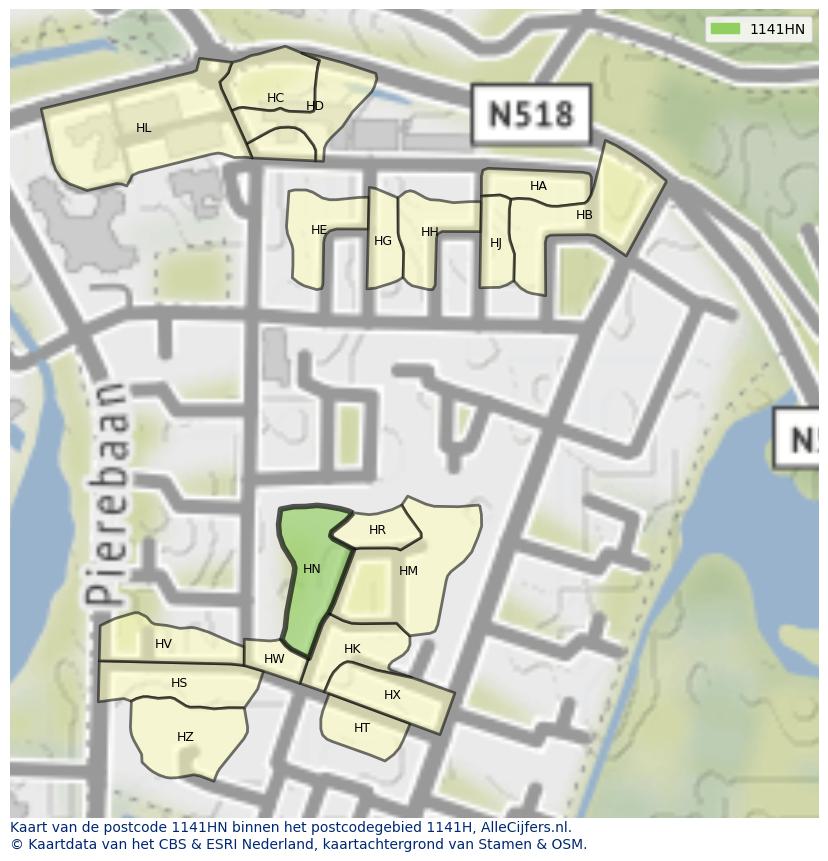 Afbeelding van het postcodegebied 1141 HN op de kaart.