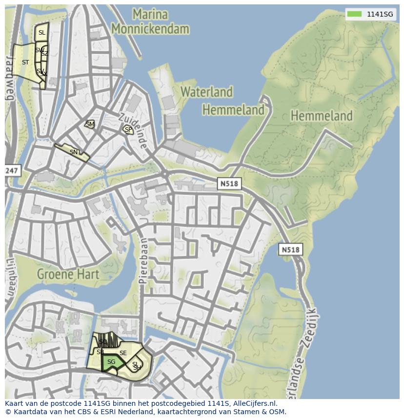 Afbeelding van het postcodegebied 1141 SG op de kaart.