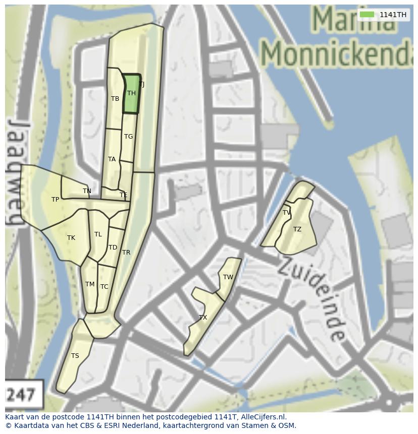 Afbeelding van het postcodegebied 1141 TH op de kaart.