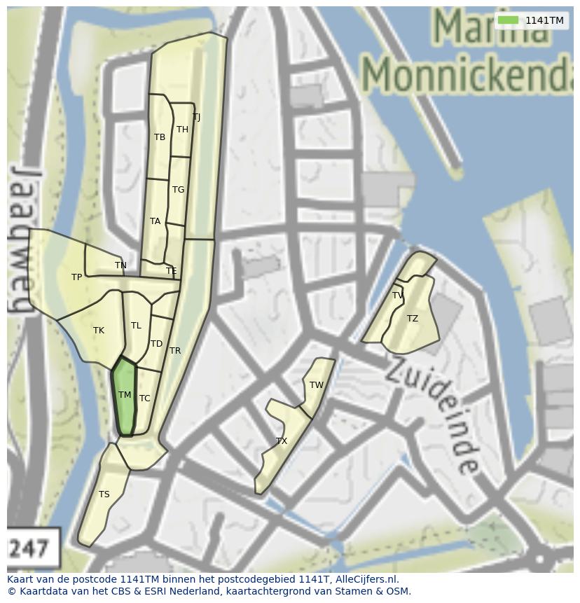 Afbeelding van het postcodegebied 1141 TM op de kaart.