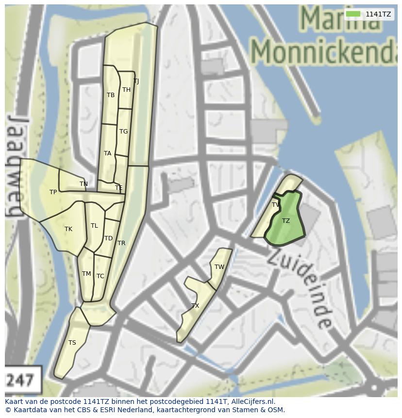 Afbeelding van het postcodegebied 1141 TZ op de kaart.