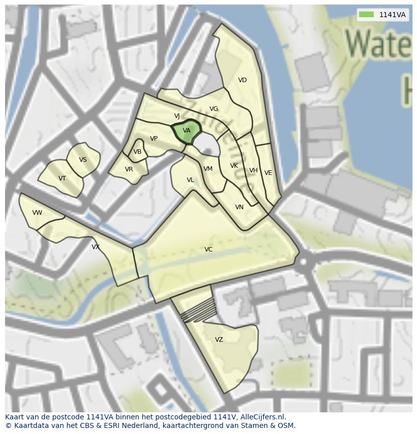 Afbeelding van het postcodegebied 1141 VA op de kaart.