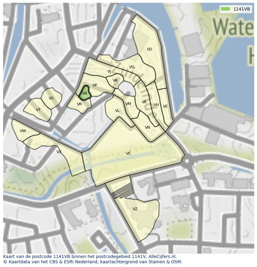 Afbeelding van het postcodegebied 1141 VB op de kaart.
