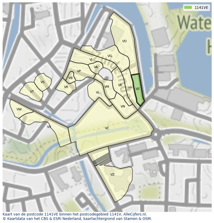 Afbeelding van het postcodegebied 1141 VE op de kaart.