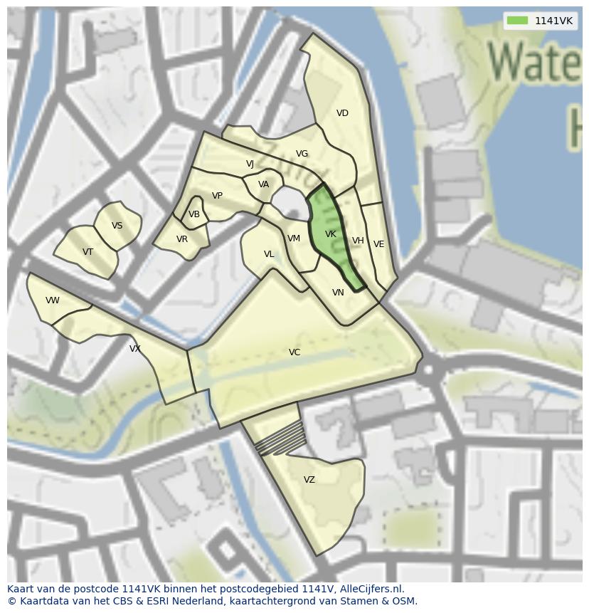 Afbeelding van het postcodegebied 1141 VK op de kaart.