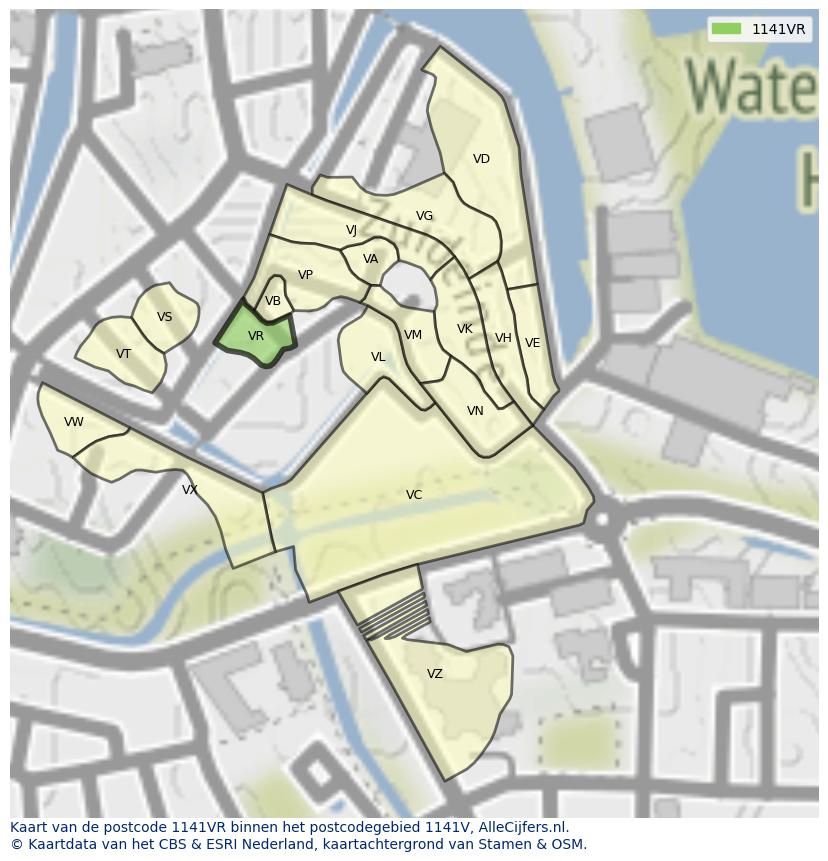Afbeelding van het postcodegebied 1141 VR op de kaart.