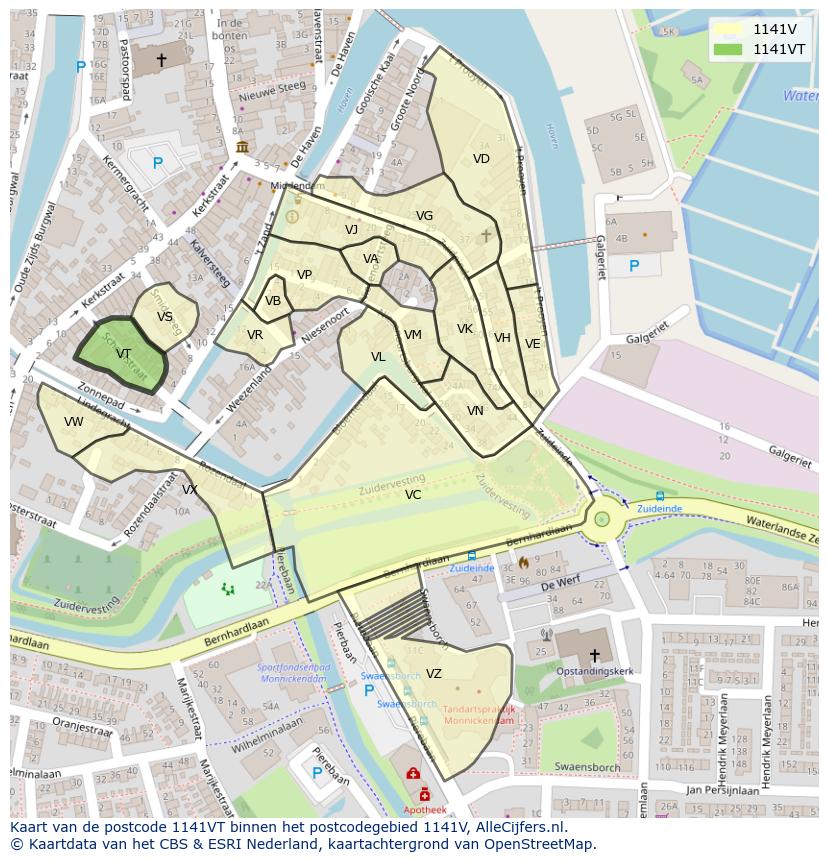 Afbeelding van het postcodegebied 1141 VT op de kaart.