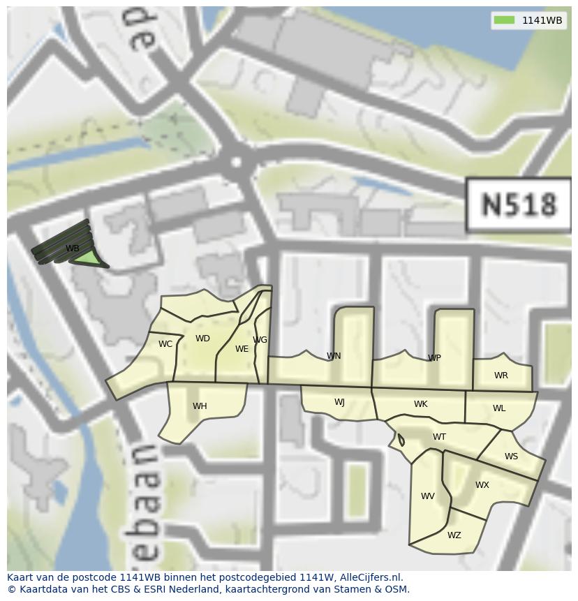 Afbeelding van het postcodegebied 1141 WB op de kaart.