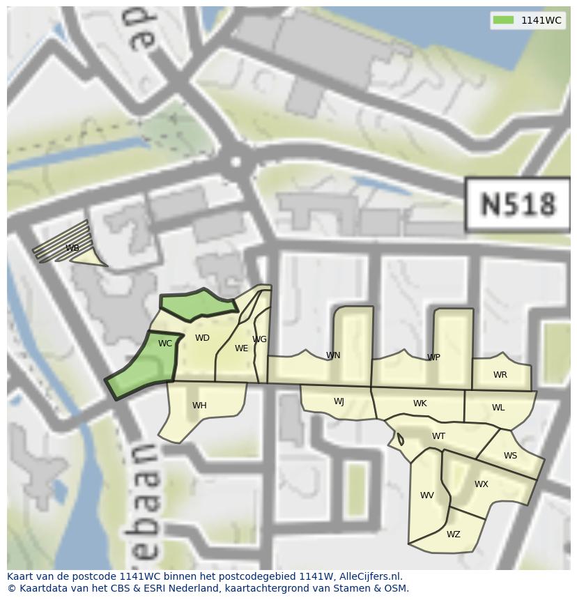 Afbeelding van het postcodegebied 1141 WC op de kaart.