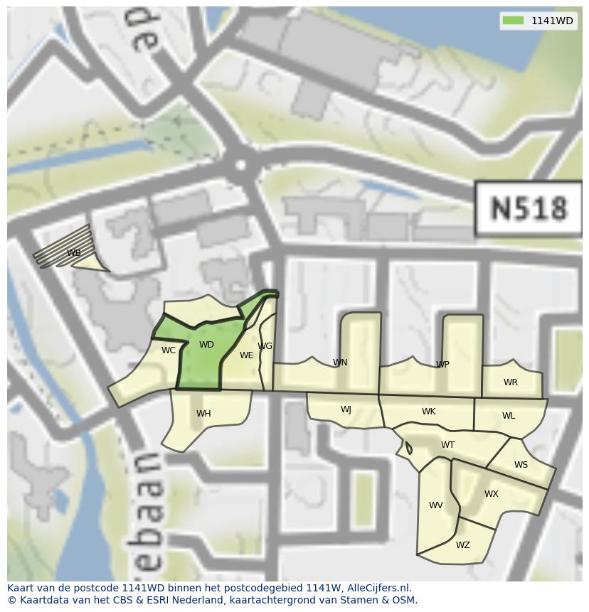 Afbeelding van het postcodegebied 1141 WD op de kaart.
