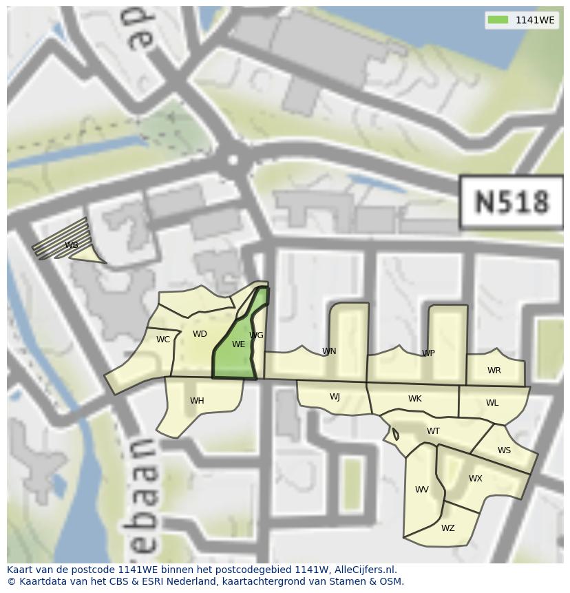 Afbeelding van het postcodegebied 1141 WE op de kaart.