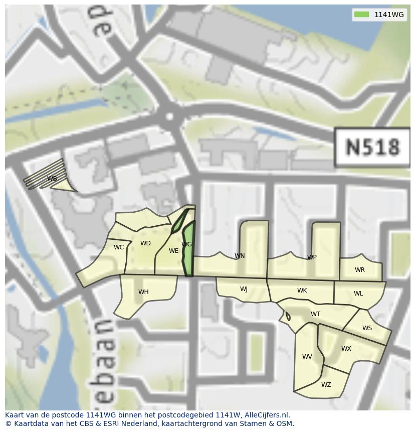 Afbeelding van het postcodegebied 1141 WG op de kaart.