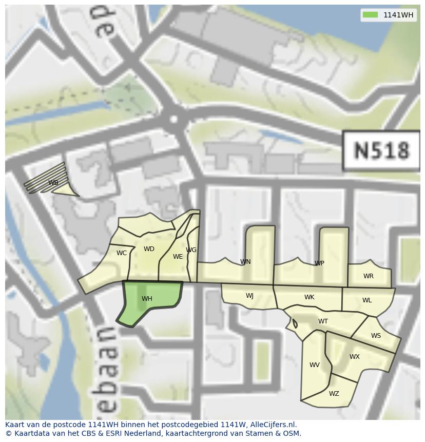 Afbeelding van het postcodegebied 1141 WH op de kaart.