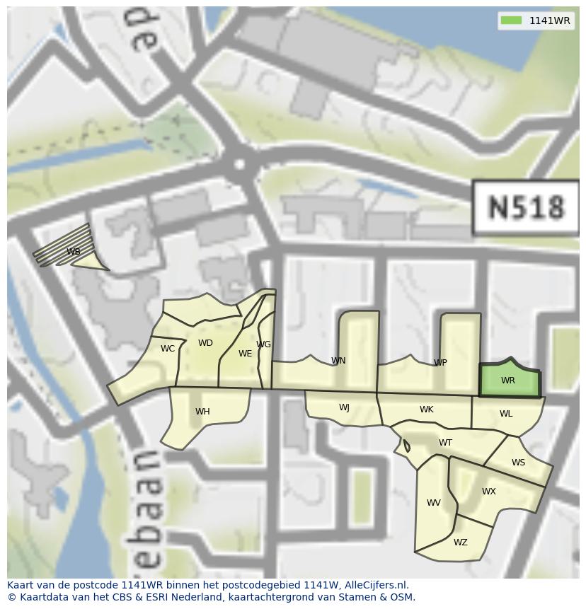 Afbeelding van het postcodegebied 1141 WR op de kaart.