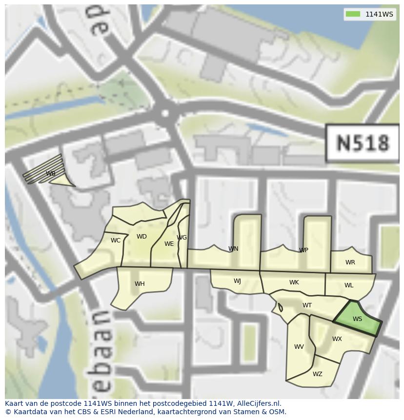 Afbeelding van het postcodegebied 1141 WS op de kaart.