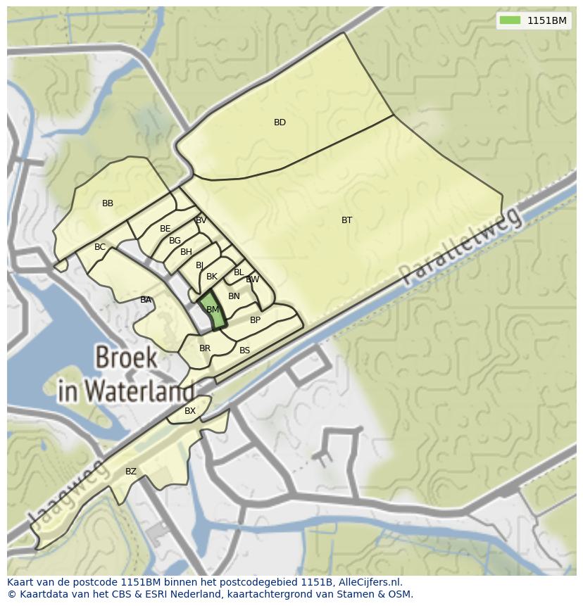 Afbeelding van het postcodegebied 1151 BM op de kaart.