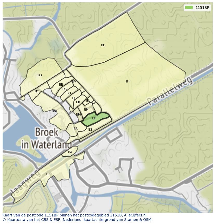 Afbeelding van het postcodegebied 1151 BP op de kaart.