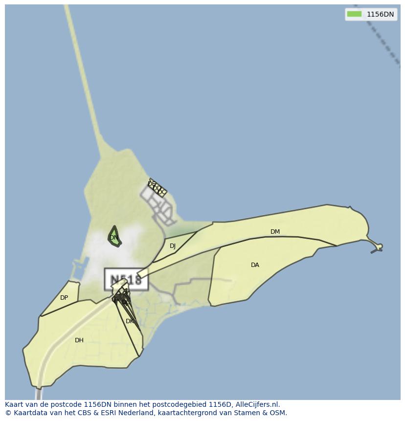 Afbeelding van het postcodegebied 1156 DN op de kaart.